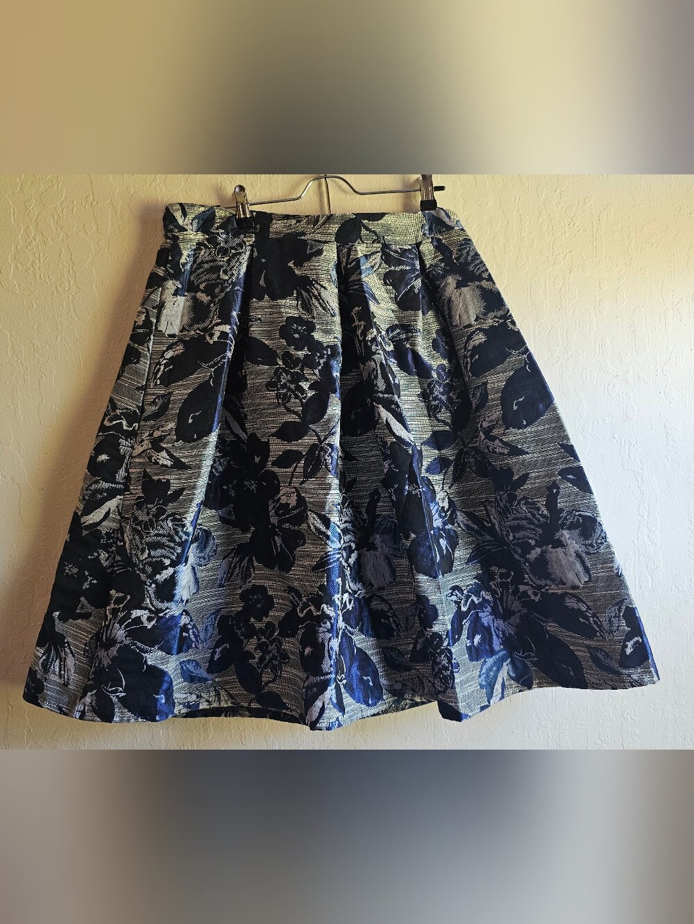 Chicwish Navy Blue and Silver Floral Circle Skirt